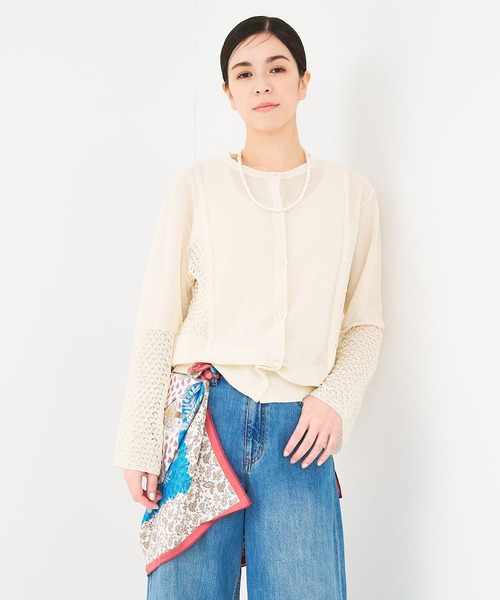 collex（コレックス）の「リネンタッチ透かし柄カーディガン（カーディガン/ボレロ・レディース・グリーン/アイボリー/ブラック・フリー）」の21枚目の写真