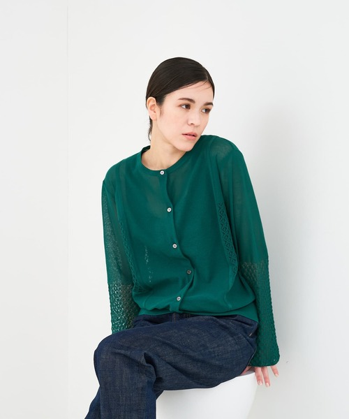 collex（コレックス）の「リネンタッチ透かし柄カーディガン（カーディガン/ボレロ・レディース・グリーン/アイボリー/ブラック・フリー）」の22枚目の写真