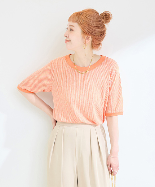 B.C STOCK（ベーセーストック）の「ウォッシャブル / ヘンケイテレコカットソー（Tシャツ/カットソー・レディース・ホワイト/オレンジ/ブラック/グレー・FREE）」の4枚目の写真