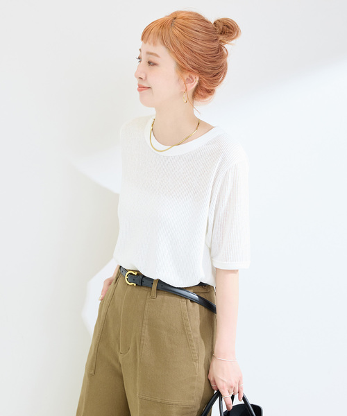 B.C STOCK（ベーセーストック）の「ウォッシャブル / ヘンケイテレコカットソー（Tシャツ/カットソー・レディース・ホワイト/オレンジ/ブラック/グレー・FREE）」の15枚目の写真