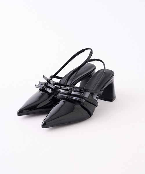 one after another NICE CLAUP（ワンアフターアナザーナイスクラップ）の「リボン付きポインテッドストラップシューズ（パンプス・レディース・アイボリー/ブラック/レオパード・S/M/L）」の22枚目の写真