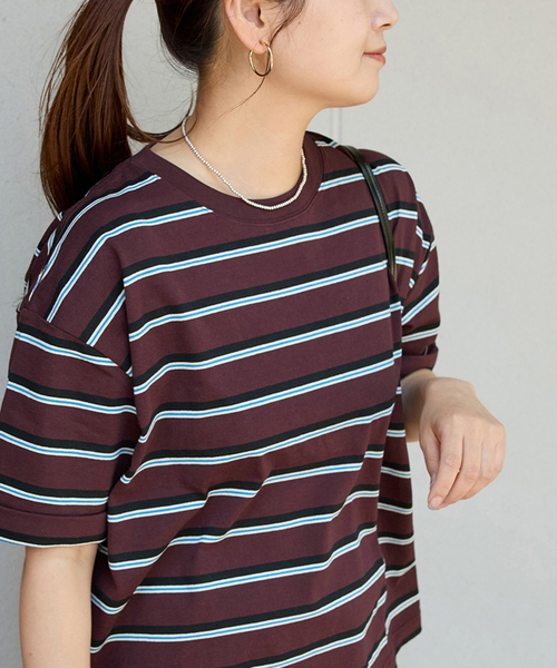 JOURNAL STANDARD（ジャーナルスタンダード）の「《追加4》汗ジミ防止ボーダービッグT（Tシャツ/カットソー・レディース・ブラウン/ベージュ系その他/ネイビー/グリーン系その他・FREE）」の2枚目の写真