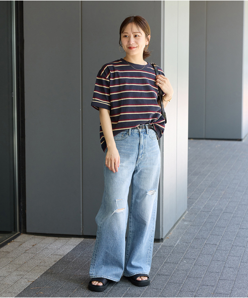 JOURNAL STANDARD（ジャーナルスタンダード）の「《追加4》汗ジミ防止ボーダービッグT（Tシャツ/カットソー・レディース・ブラウン/ベージュ系その他/ネイビー/グリーン系その他・FREE）」の8枚目の写真