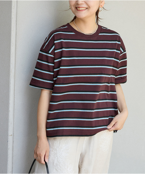 JOURNAL STANDARD（ジャーナルスタンダード）の「《追加4》汗ジミ防止ボーダービッグT（Tシャツ/カットソー・レディース・ブラウン/ベージュ系その他/ネイビー/グリーン系その他・FREE）」の12枚目の写真