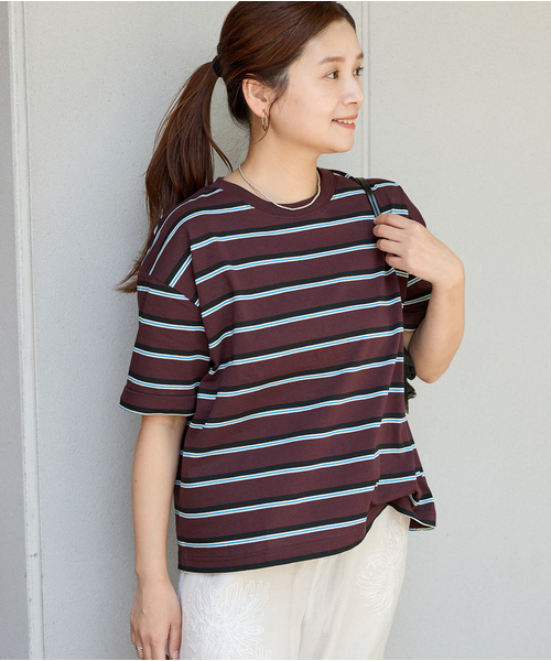 JOURNAL STANDARD（ジャーナルスタンダード）の「《追加4》汗ジミ防止ボーダービッグT（Tシャツ/カットソー・レディース・ブラウン/ベージュ系その他/ネイビー/グリーン系その他・FREE）」の13枚目の写真