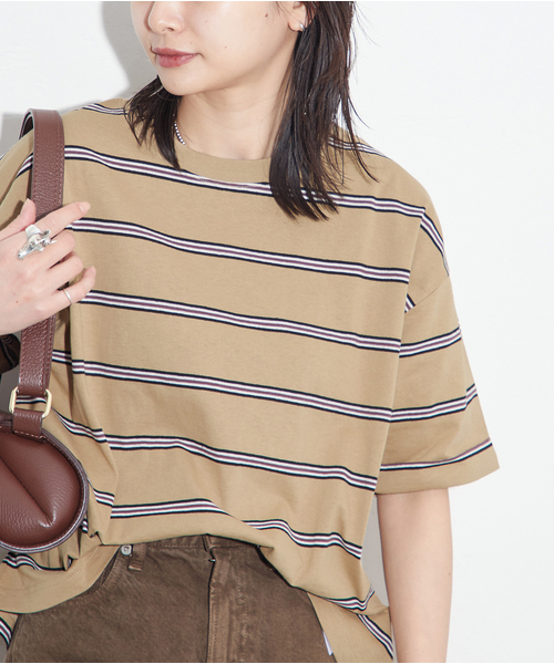 JOURNAL STANDARD（ジャーナルスタンダード）の「《追加4》汗ジミ防止ボーダービッグT（Tシャツ/カットソー・レディース・ブラウン/ベージュ系その他/ネイビー/グリーン系その他・FREE）」の20枚目の写真