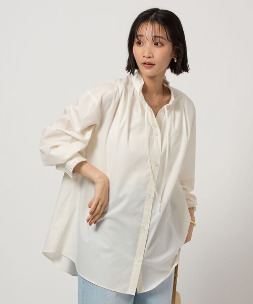ブラウス シャツ 「size SHORTあり」フリルネック ブラウス レディース セール】丸襟フリル長袖ブラウス シャツ（シャツ/ブラウス