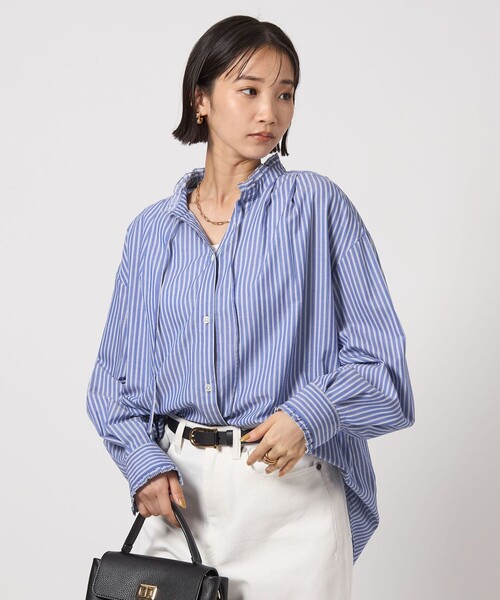 size SHORTあり］フリルネック ブラウス（シャツ/ブラウス）｜green