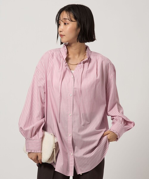 size SHORTあり］フリルネック ブラウス（シャツ/ブラウス）｜green