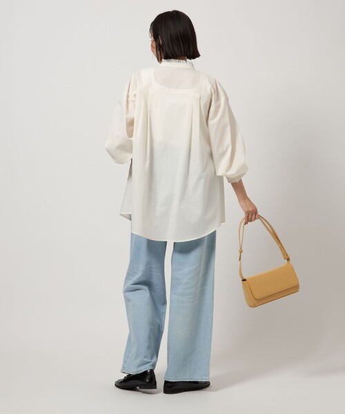 green label relaxing（グリーンレーベルリラクシング）の「［size SHORTあり］フリルネック ブラウス（シャツ/ブラウス・レディース・ブラック/ライトブルー/ライトピンク/ブラウン/ホワイト・FREE/SHORT）」の12枚目の写真