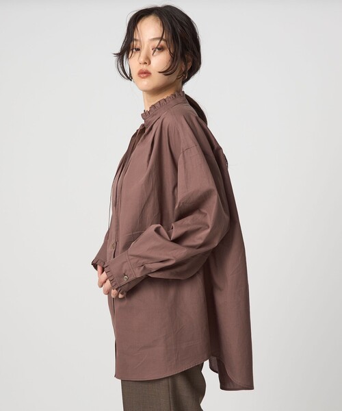 green label relaxing（グリーンレーベルリラクシング）の「［size SHORTあり］フリルネック ブラウス（シャツ/ブラウス・レディース・ブラック/ライトブルー/ライトピンク/ブラウン/ホワイト・FREE/SHORT）」の19枚目の写真