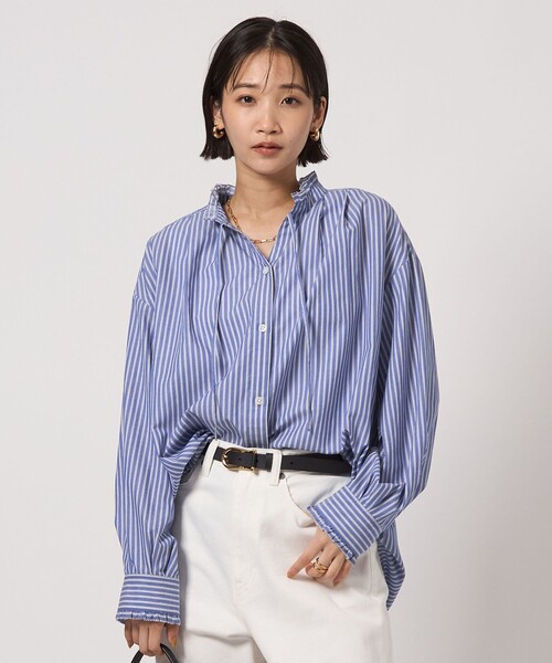 size SHORTあり］フリルネック ブラウス（シャツ/ブラウス）｜green