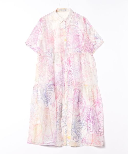 552250：花フルーツ柄シアーシャツワンピースの通販-ScoLar