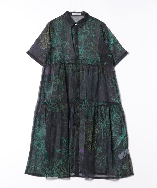 激安な 552250：花フルーツ柄シアーシャツワンピース（ワンピース）｜iS ワンピース