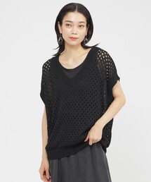 【SANYO Style EDITION掲載】【ウォッシャブル】アイレットメッシュレイヤードニット