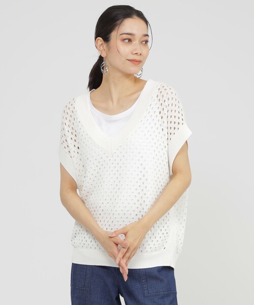 EVEX by KRIZIA（エヴェックスバイクリツィア）の「【SANYO Style EDITION掲載】【ウォッシャブル】アイレットメッシュレイヤードニット（ニット/セーター・レディース・ブラック/オフホワイト・40）」の13枚目の写真