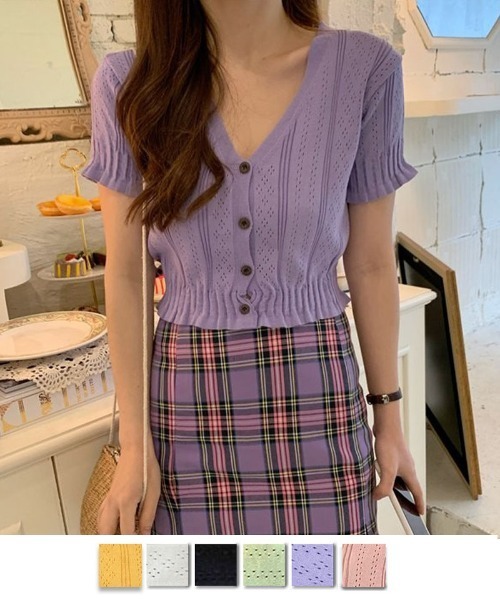 shoppinggo（ショッピングゴー）の「夏服 サマーニット サマーカーディガン フリル ショート丈トップス（カーディガン/ボレロ・レディース・ホワイト/ブラック/ベージュ/パープル/ピンク/イエロー/グリーン・FREE）」の6枚目の写真