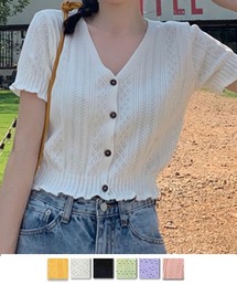 夏服 サマーニット サマーカーディガン フリル ショート丈トップス