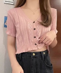 夏服 サマーニット サマーカーディガン フリル ショート丈トップス