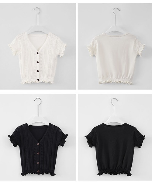 shoppinggo（ショッピングゴー）の「夏服 サマーニット サマーカーディガン フリル ショート丈トップス（カーディガン/ボレロ・レディース・ホワイト/ブラック/ベージュ/パープル/ピンク/イエロー/グリーン・FREE）」の13枚目の写真
