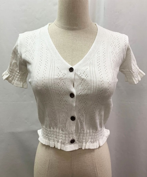shoppinggo（ショッピングゴー）の「夏服 サマーニット サマーカーディガン フリル ショート丈トップス（カーディガン/ボレロ・レディース・ホワイト/ブラック/ベージュ/パープル/ピンク/イエロー/グリーン・FREE）」の12枚目の写真