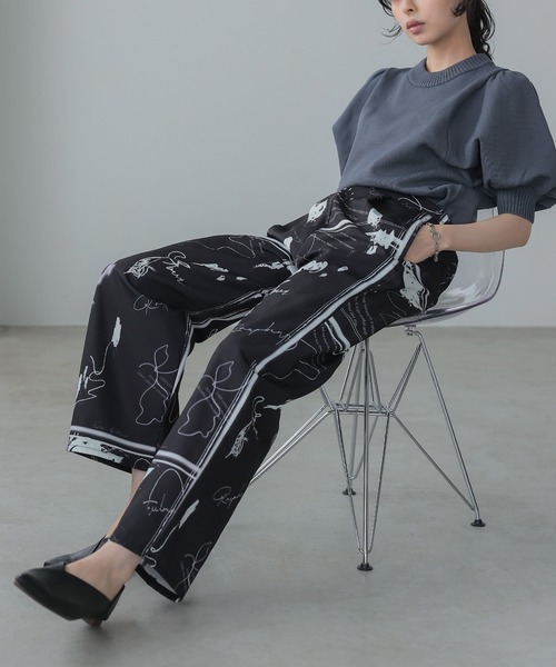 itto...(イット)の「アート英字プリントパンツ【別売りのベストorキャミソールとセットアップ可能】プリントSE(スラックス・レディース・ベージュ/ブラック・M)」の21枚目の写真