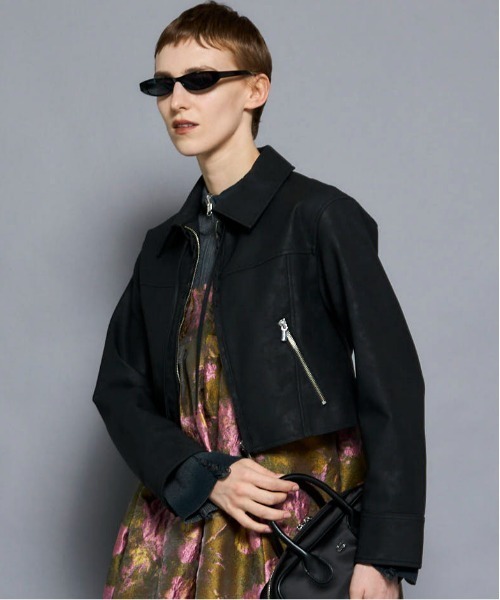MAISON SPECIAL(メゾンスペシャル)の「Lace Up Balmacaan Short Blouson/レースアップステンカラーショートブルゾン(ブルゾン・レディース・ブラック/ブラウン・FREE)」の1枚目の写真