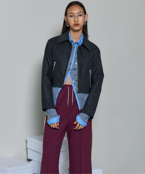 MAISON SPECIAL(メゾンスペシャル)の「Lace Up Balmacaan Short Blouson/レースアップステンカラーショートブルゾン(ブルゾン・レディース・ブラック/ブラウン・FREE)」の6枚目の写真