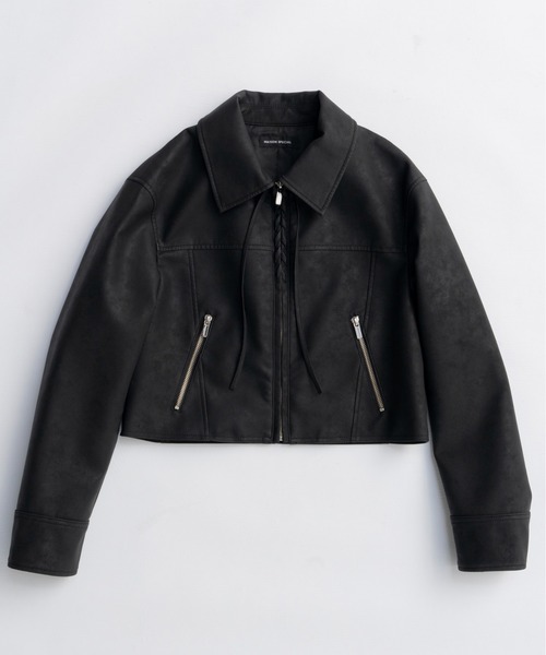 MAISON SPECIAL(メゾンスペシャル)の「Lace Up Balmacaan Short Blouson/レースアップステンカラーショートブルゾン(ブルゾン・レディース・ブラック/ブラウン・FREE)」の9枚目の写真
