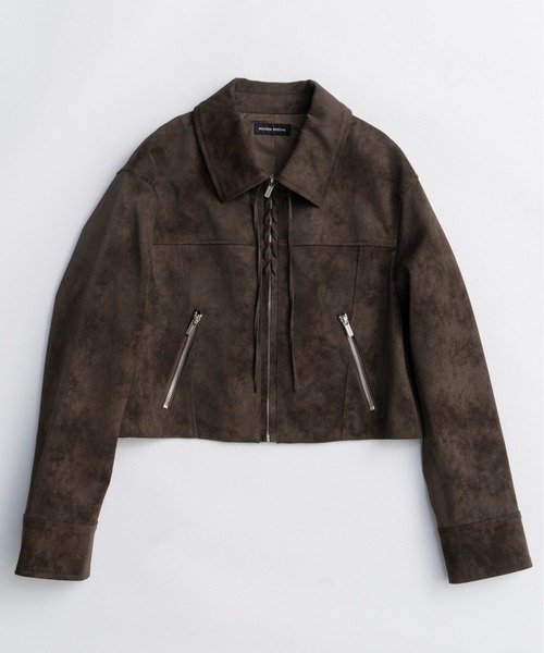 MAISON SPECIAL(メゾンスペシャル)の「Lace Up Balmacaan Short Blouson/レースアップステンカラーショートブルゾン(ブルゾン・レディース・ブラック/ブラウン・FREE)」の10枚目の写真