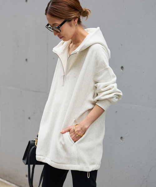 プーさん専用FRAMeWORK別注フードハーフジップドロストプルオーバー Champion 別注REVERSE WEAVE11.5OZフードハーフジップドロスト