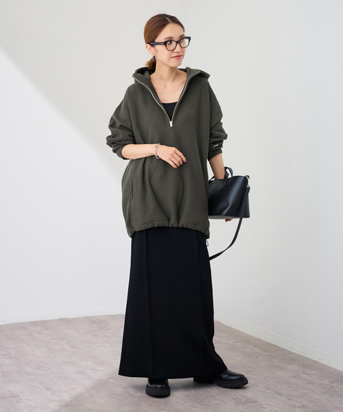 【しぶちん☆】FRAMeWORK別注フードハーフジップドロストプルオーバー Champion 別注REVERSE WEAVE11.5OZフードハーフジップドロスト