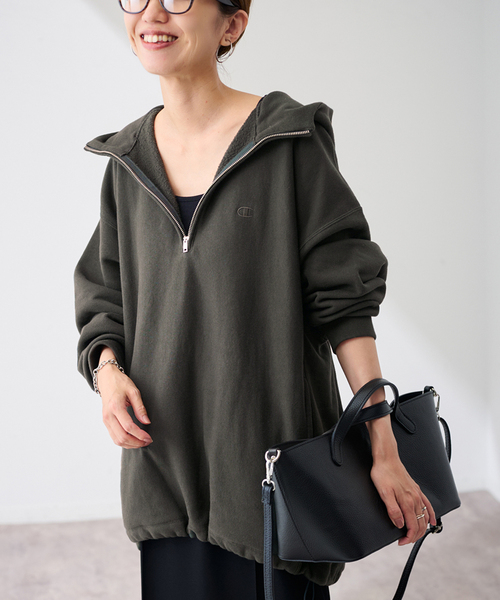 Champion 別注REVERSE WEAVE11.5OZフードハーフジップドロストプル