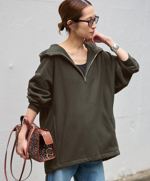 FRAMeWORK Champion 別注フードハーフジップドロストプルオーバー Champion 別注REVERSE WEAVE11.5OZフードハーフジップドロストプル