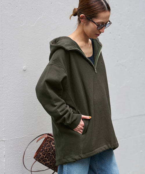 Champion 別注REVERSE WEAVE11.5OZフードハーフジップドロスト