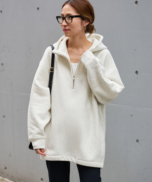 フレームワーク Champion別注 フードハーフジップドロストプルオーバー Champion 別注REVERSE WEAVE11.5OZフードハーフジップドロストプル