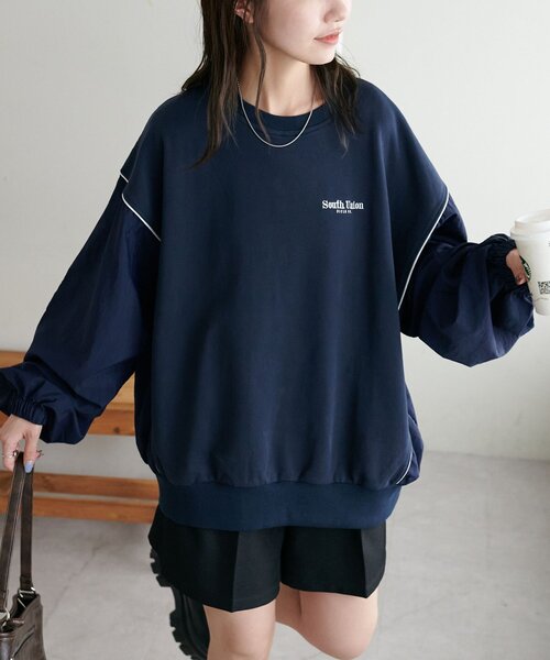 セール】【ユニセックス】異素材切り替えスウェット（スウェット