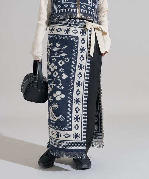 セール】ブランケット リメイク風巻スカート/ラップスカート