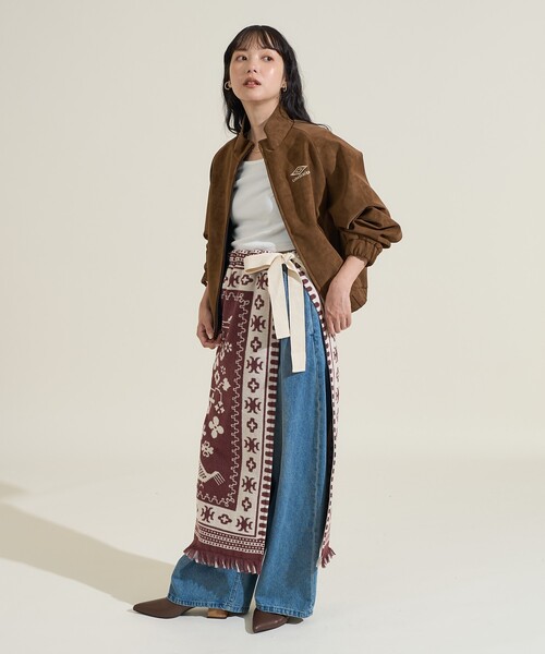 FREAK'S STORE（フリークスストア）の「ブランケット リメイク風巻スカート/ラップスカート<セットアップ対応＞（スカート・レディース・ワイン/ネイビー・ﾌﾘ-）」の4枚目の写真