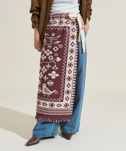 FREAK'S STORE（フリークスストア）の「ブランケット リメイク風巻スカート/ラップスカート<セットアップ対応＞（スカート・レディース・ワイン/ネイビー・ﾌﾘ-）」の7枚目の写真