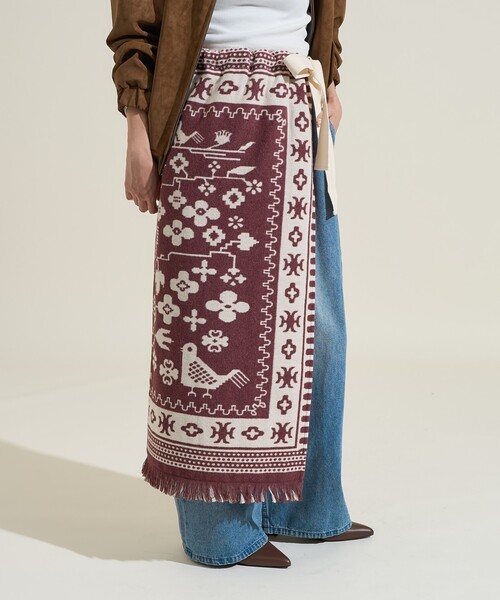 FREAK'S STORE（フリークスストア）の「ブランケット リメイク風巻スカート/ラップスカート<セットアップ対応＞（スカート・レディース・ワイン/ネイビー・ﾌﾘ-）」の8枚目の写真