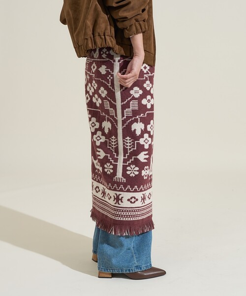 FREAK'S STORE（フリークスストア）の「ブランケット リメイク風巻スカート/ラップスカート<セットアップ対応＞（スカート・レディース・ワイン/ネイビー・ﾌﾘ-）」の9枚目の写真