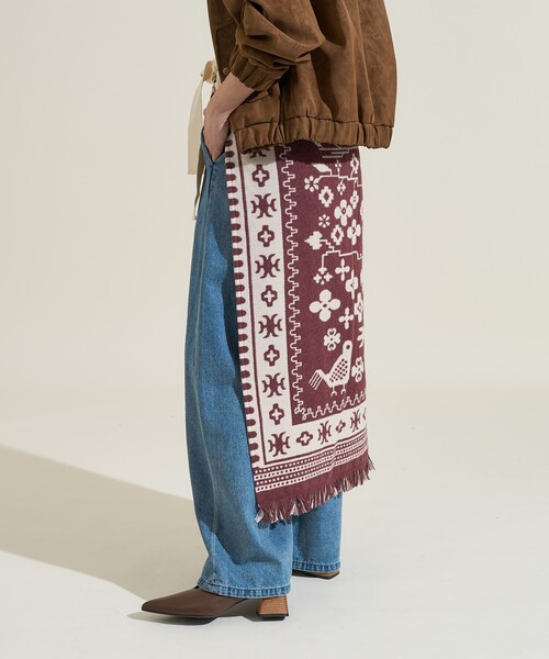 FREAK'S STORE（フリークスストア）の「ブランケット リメイク風巻スカート/ラップスカート<セットアップ対応＞（スカート・レディース・ワイン/ネイビー・ﾌﾘ-）」の11枚目の写真