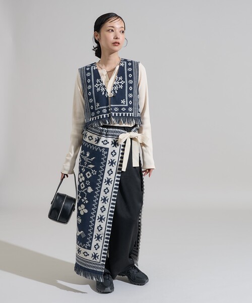 FREAK'S STORE（フリークスストア）の「ブランケット リメイク風巻スカート/ラップスカート<セットアップ対応＞（スカート・レディース・ワイン/ネイビー・ﾌﾘ-）」の13枚目の写真