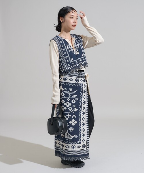 FREAK'S STORE（フリークスストア）の「ブランケット リメイク風巻スカート/ラップスカート<セットアップ対応＞（スカート・レディース・ワイン/ネイビー・ﾌﾘ-）」の14枚目の写真