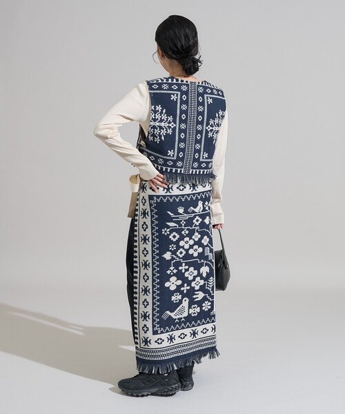 FREAK'S STORE（フリークスストア）の「ブランケット リメイク風巻スカート/ラップスカート<セットアップ対応＞（スカート・レディース・ワイン/ネイビー・ﾌﾘ-）」の15枚目の写真