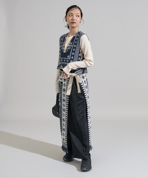 FREAK'S STORE（フリークスストア）の「ブランケット リメイク風巻スカート/ラップスカート<セットアップ対応＞（スカート・レディース・ワイン/ネイビー・ﾌﾘ-）」の16枚目の写真