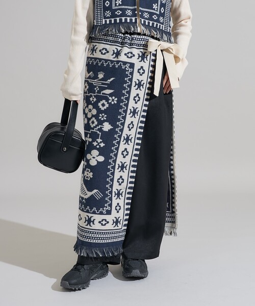 FREAK'S STORE（フリークスストア）の「ブランケット リメイク風巻スカート/ラップスカート<セットアップ対応＞（スカート・レディース・ワイン/ネイビー・ﾌﾘ-）」の18枚目の写真