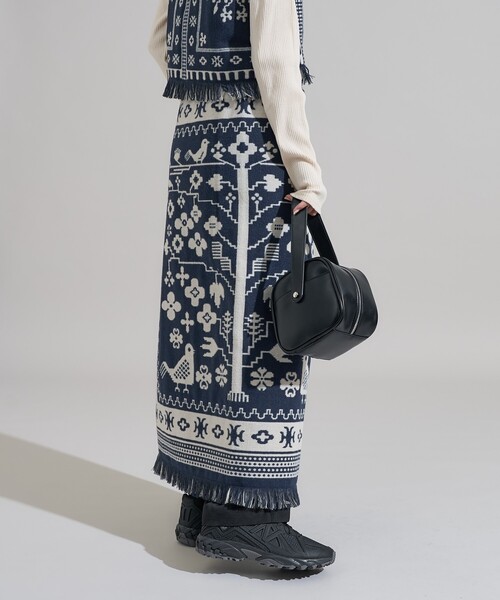 FREAK'S STORE（フリークスストア）の「ブランケット リメイク風巻スカート/ラップスカート<セットアップ対応＞（スカート・レディース・ワイン/ネイビー・ﾌﾘ-）」の19枚目の写真