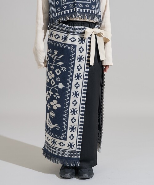 FREAK'S STORE（フリークスストア）の「ブランケット リメイク風巻スカート/ラップスカート<セットアップ対応＞（スカート・レディース・ワイン/ネイビー・ﾌﾘ-）」の22枚目の写真